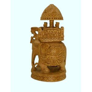 Handcrafted in India Wooden Elephant Umbrella Design Ambari Figurine Tchotchke